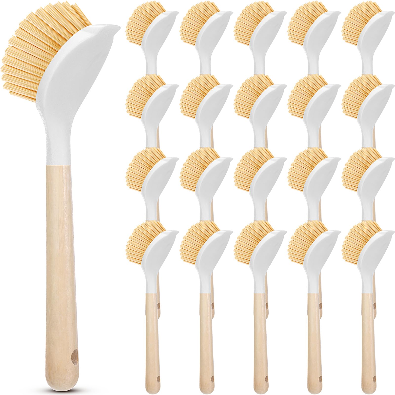 Photo 1 of (PARTIAL SET) (BAGGED) Patelai 20 Pack Kitchen Dish Brush with Wooden Handle Scrub Brush Built in Scraper 9.3'' Tough Bristles Medium Handle Dish Scrubber for Pans Kitchen Sink Cleaning Dishwashing