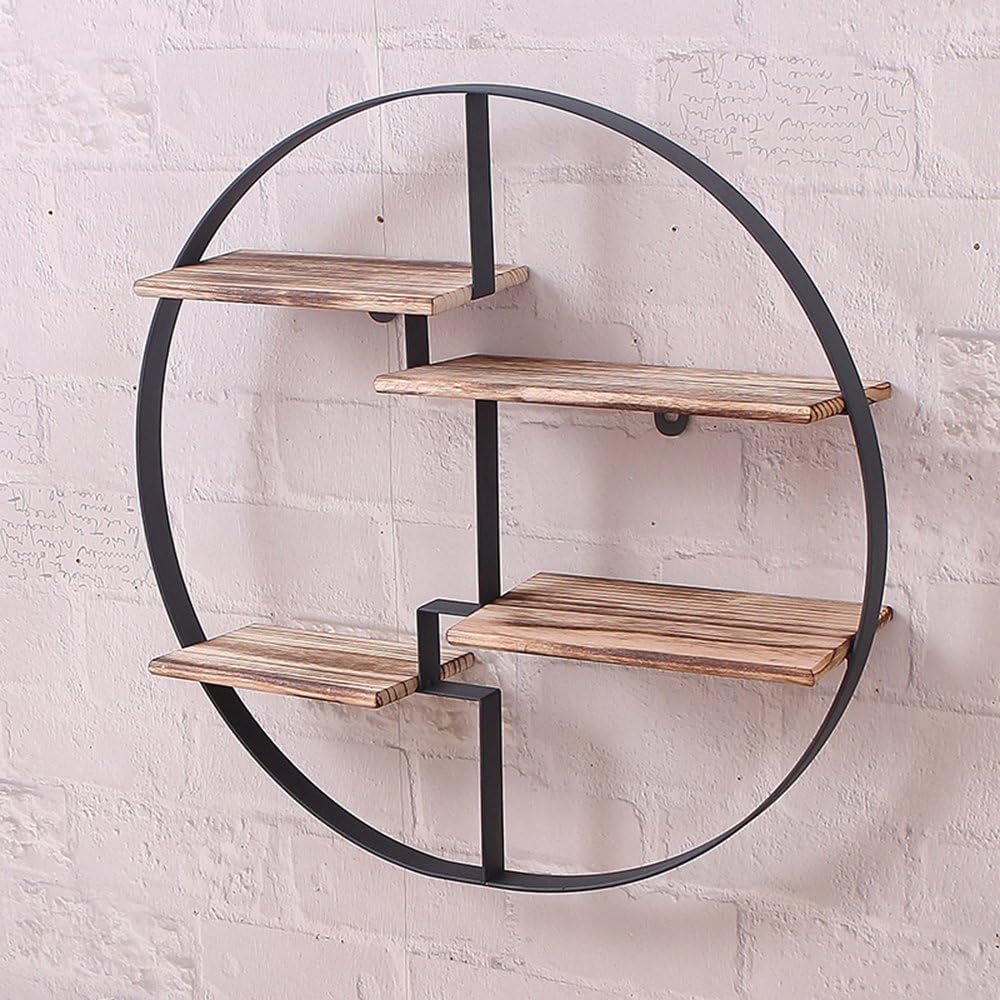 TOJTO Creative Decorative Wall Mounted Iron Storage Rack with Solid Wood Shelves