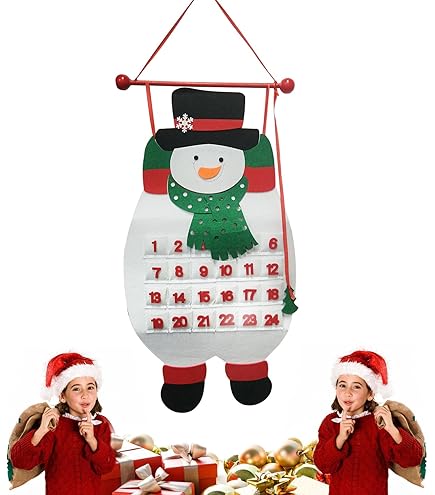 Calendrier De L'Avent Père Noël Bonhomme De Neige Avec Pochettes. Suspension Murale En Tissu Réutilisable. Les Enfants Comptent Jusqu'à Noël - France