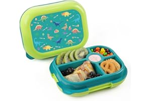wooshwa Kids Lunch Box with 5 Compartments for School, 25oz Toddler Bento Box with Removable Tray, Ideal for Ages 3-10, Lunch Container for Boys, BPA-Free, Dishwasher Safe (Green Dinosaur)
