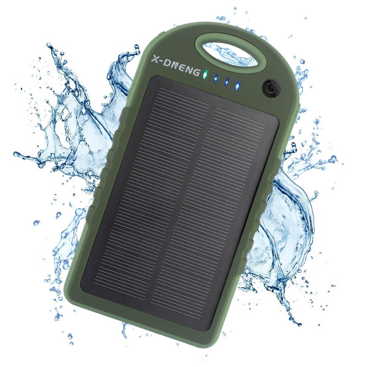 Externe Akku Powerbank 12000 mAh Solar Ladegerät Handy X-DNENG 2 Ausgänge USB Wasserdicht Solar Panel Outdoor Power Bank mit LED-Lampen für iPhone iPad Tablet Samsung Android Smartphones Mp3 usw- Grün