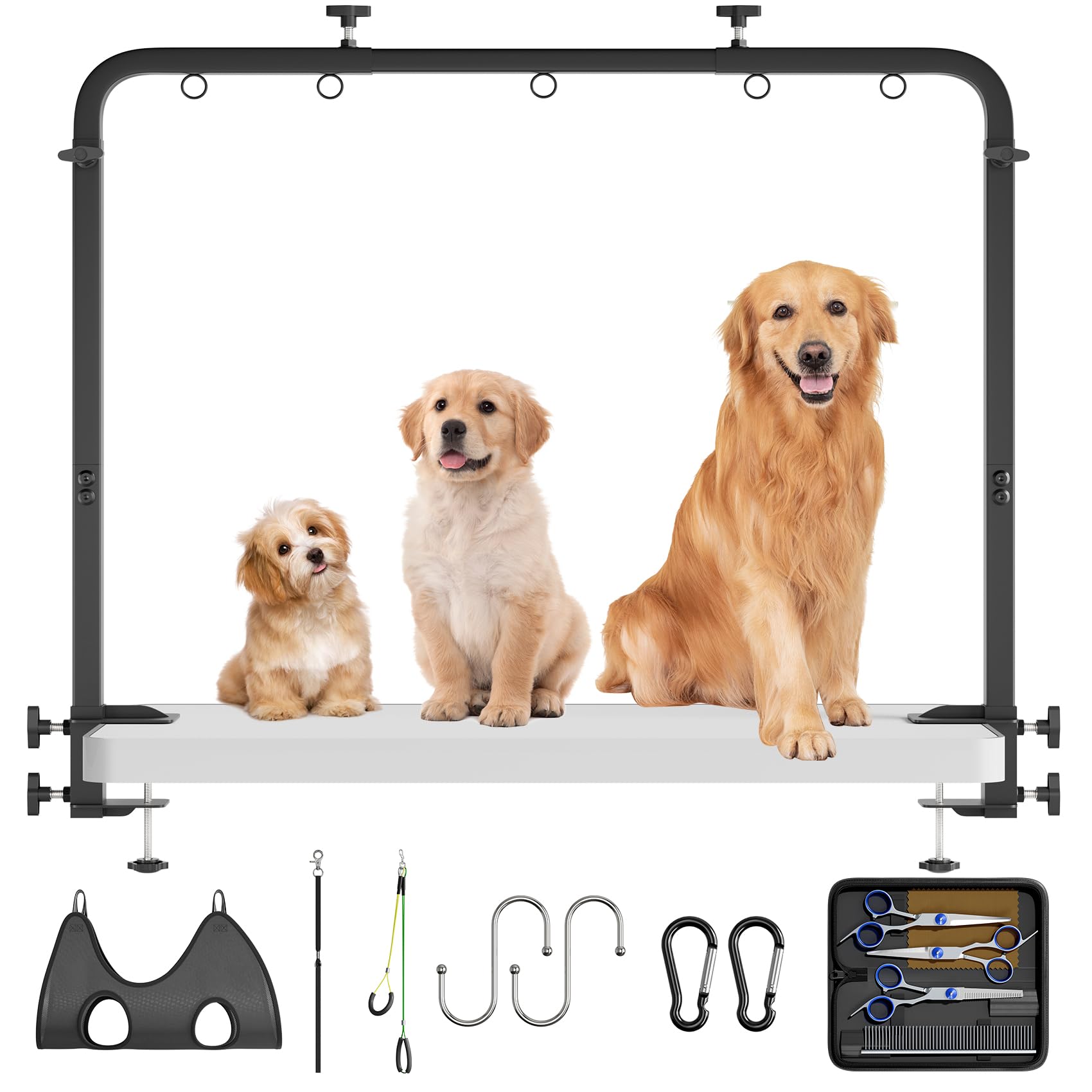 dog grooming table arm - adjustable height & width, heavy duty dog grooming station with 4-piece sci