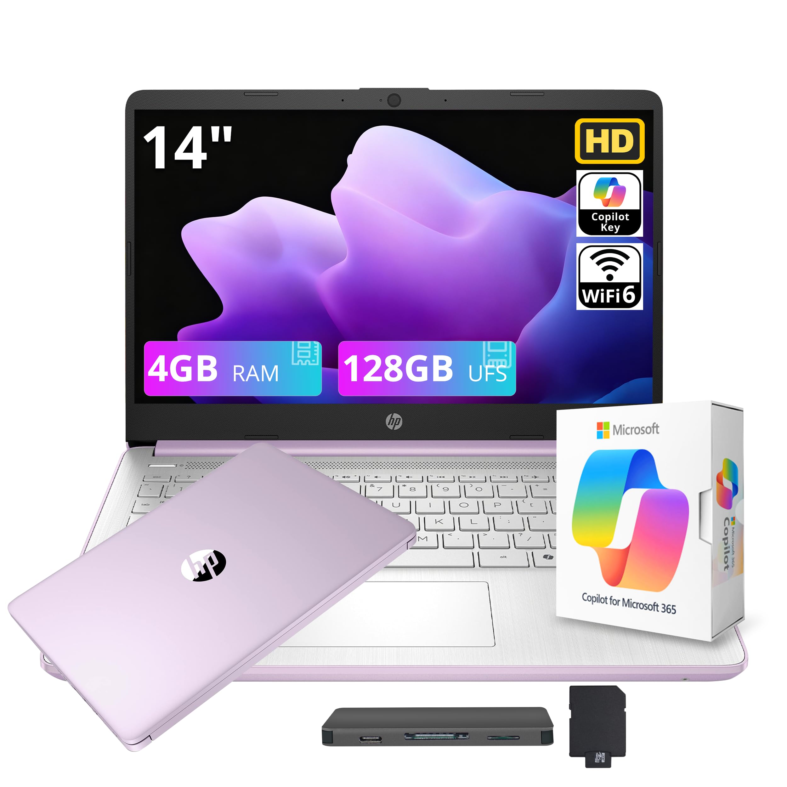 HP Stream 14" HD Student&Business Laptop with AI Copilot, Intel Processor N150, 4GB RAM, 128GB UFS&1TB Cloud Storage, 1 Year