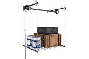 Legendstone 4x4FT Overhead Garage Storage Rack for High Ceilings 10-12 FT, Adjustable Garage Organization System, Heavy Duty Ceiling Storage Racks with Safety Lock,250LBS Capacity,Black