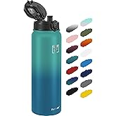 Fanhaw 32 oz Insulated Stainless Steel Water Bottle with Anti-Dust Chug Lid, Leakproof Vacuum Sports Bottle for Men & Women (Green Blue)