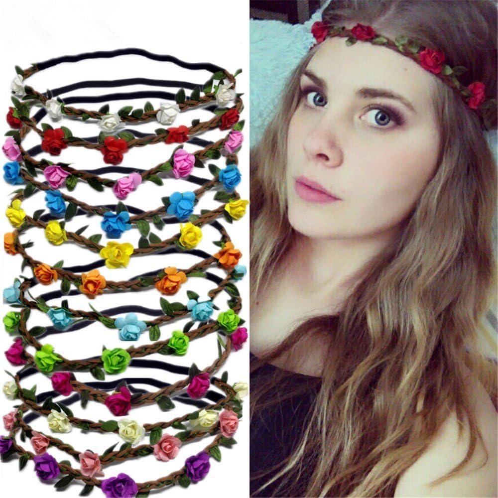 Free Rose 7 Pieces Rose Flower Headband Hair Band for Women Girls Hair Accessories
