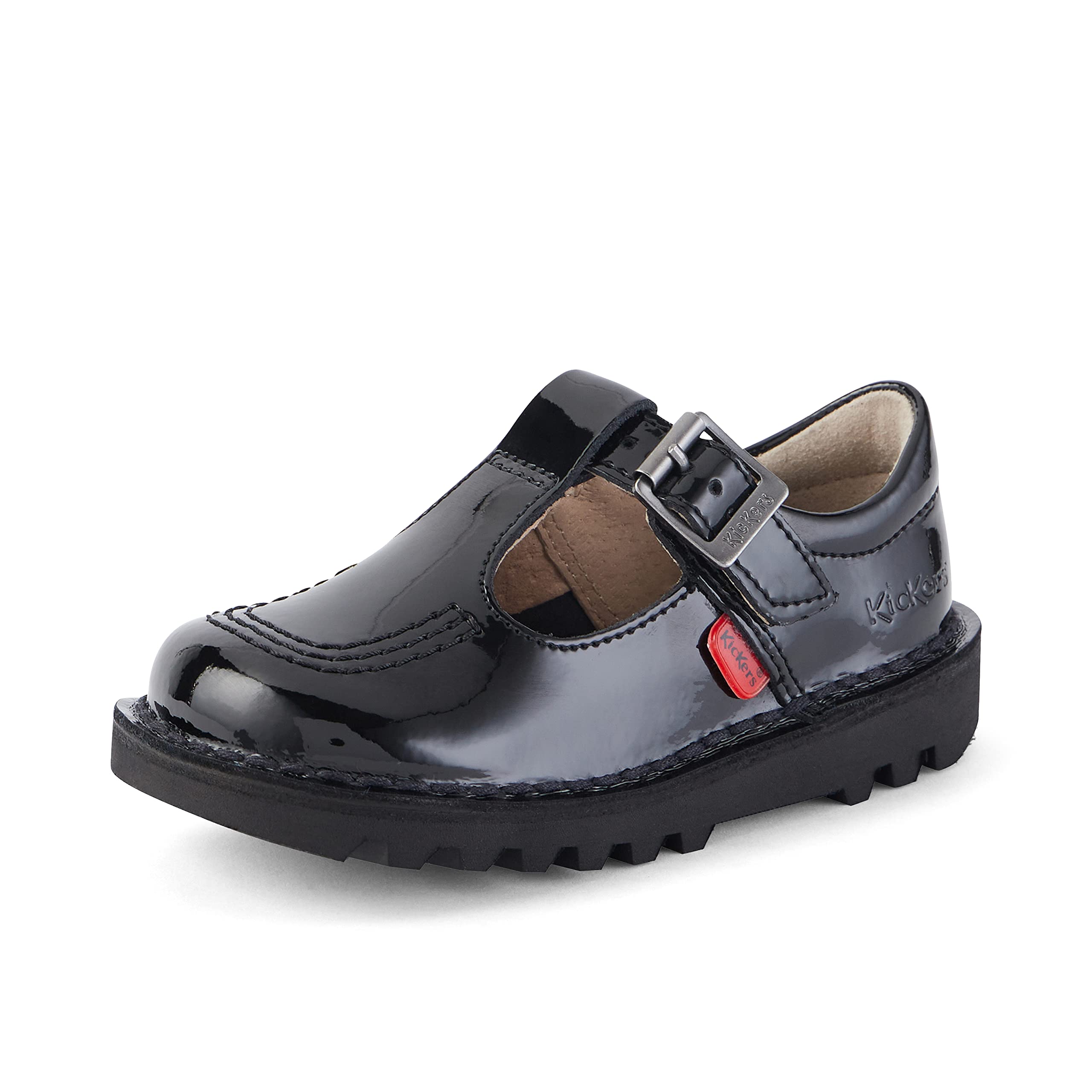 Kickers Kick T Bar School Shoes Uniform, Patent Black, 5 UK