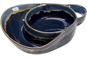 Retro Ceramic Soup Bowls, Stoneware Dip Bowls with Handles for Dessert Salad and Side Dishes/8x7 Inch