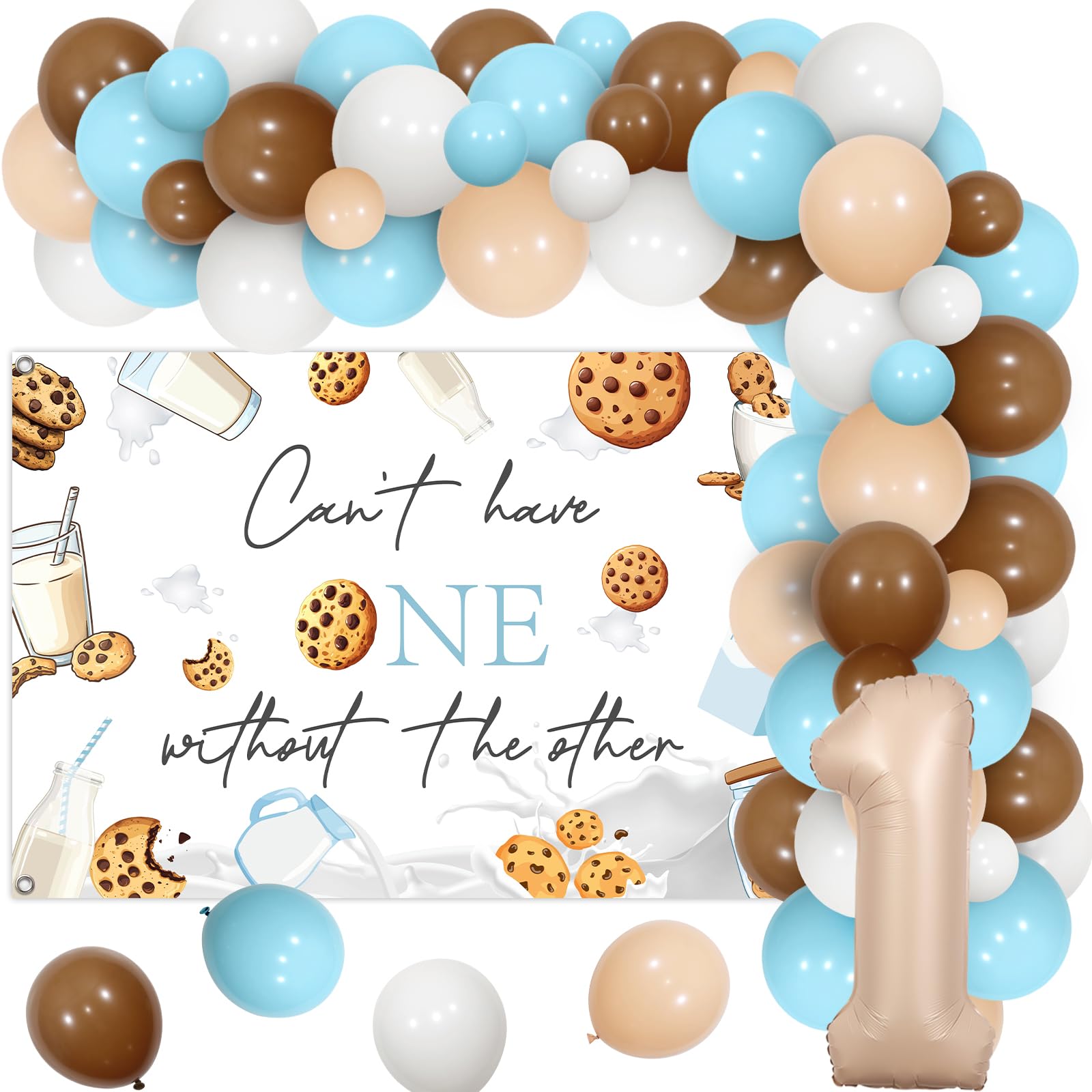 Photo 1 of *PARTIAL SET - ONLY the poster*
Funmemoir First Birthday Decorations for Twins Boys, Milk and Cookies First Birthday Decorations - Can't Have One Without the Other Backdrop, Balloon Garland Kit, Foil Balloons