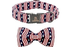 Lionheart glory American Flag Dog Collar, 4 of July Dog Bow Collar Heavy Duty Adjustable Patriotic Dog Collar with Bowtie for Small Dogs Pet Gift