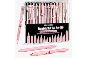 Four Candies 14Pack Pastel Gel Ink Pen Set,Cute Retractable 0.5mm Fine Point Pen,Note Taking Aesthetic Pens,12 Pack Black Ink