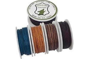 Coyote Bay® Genuine Leather Cord in 4 Distressed Colors, 11 Yards Each, for Jewelry Making, Crafts and Hobby Projects (1.5 mm)