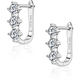Moissanite Hoop Earrings for Women Lab Created 0.6 Carat-1.8 Carat Diamond Huggie Earrings White Gold Plated D Color Round Cut 925 Sterling Silver Earring GRA Certified