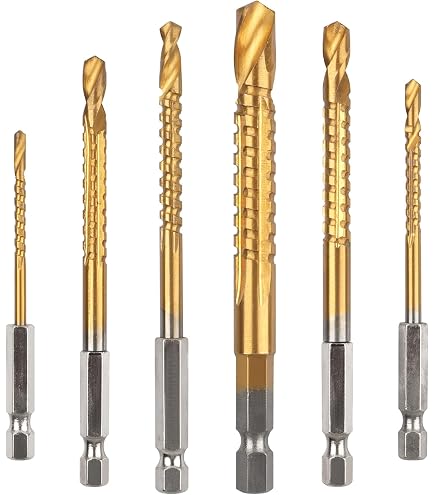 5-Piece Titanium Coated HSS Drill Bit Set – 1/4" Hex Shank, 3-8mm Sizes, 135° Split Point For Wood, Plastic & Thin Metal
