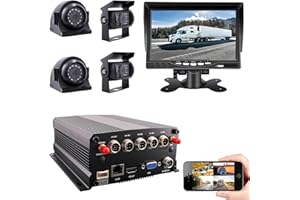 JOINLGO 4 Channel GPS WiFi 1080P AHD SSD/SD Drive Mobile Vehicle Car DVR mdvr Video Recorder Kit Real-time Remote View on PC Phone with 4 Side Rear View IR Car Cameras 7" Screen for Truck Bus