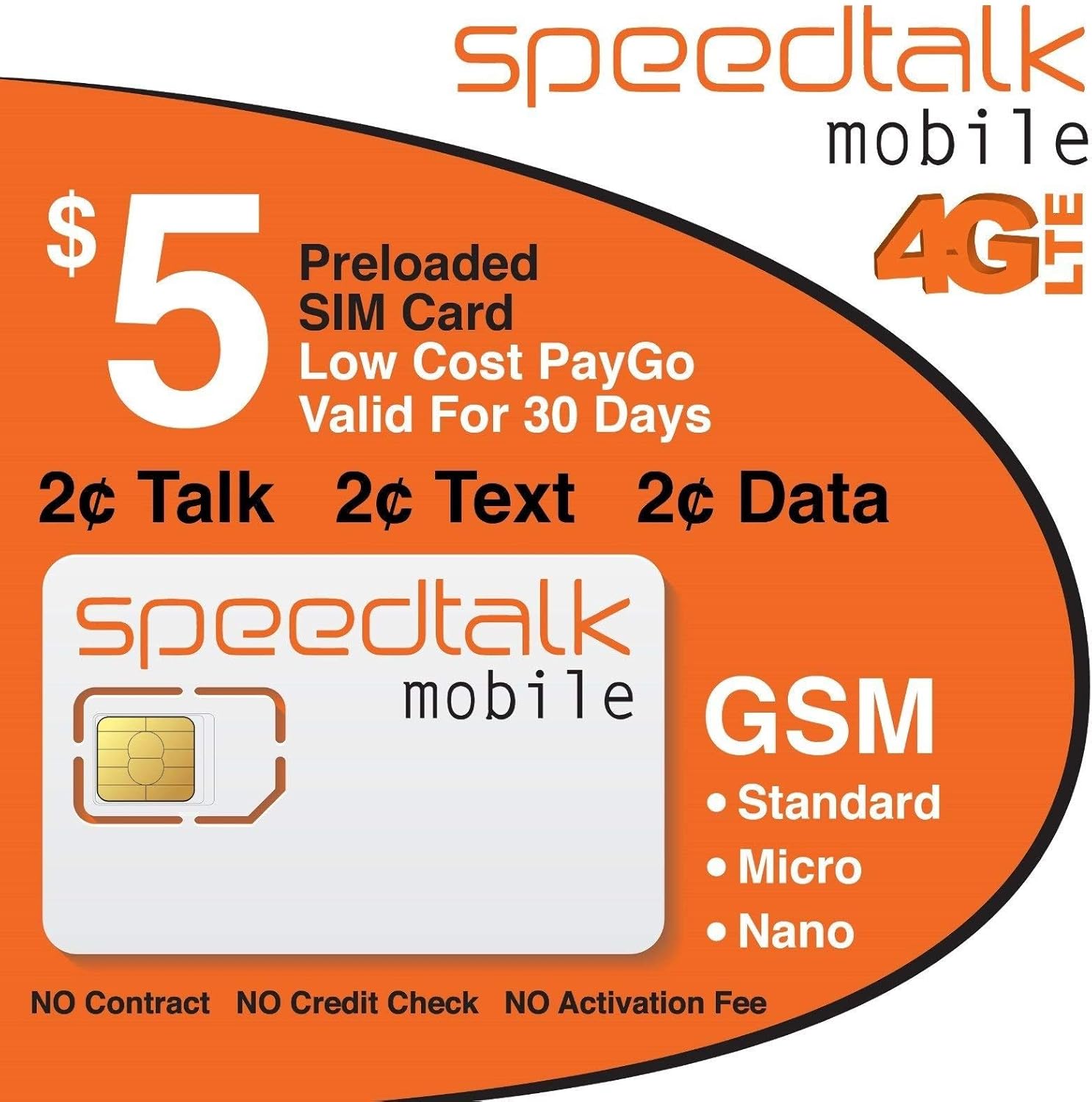 $5 SIM Card Preloaded with 1st Month Service No Contract