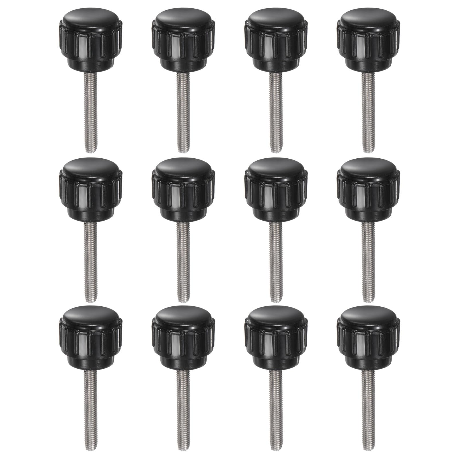 Photo 1 of uxcell 12pcs Knurled Clamping Knobs M3 x 20mm Metric 304 Stainless Steel Male Thread Thumb Screw on Type 14mm Plastic Round Head Threaded Hand Bolt Stud Knobs Black