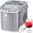 ZAFRO Ice Maker Countertop, Portable Ice Machine with Carry Handle, Self-Cleaning Ice Makers with Basket and Scoop, 9 Cubes in 6 Mins, 26 lbs Per Day, Suitable for Kitchen, Camping, Party （Grey）