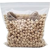 INSPIRELLE 900pcs 10mm Natural Wood Beads Unfinished Round Wooden Loose Beads Wood Spacer Beads with 10M Jute Twine for Craft Making Home Decoration