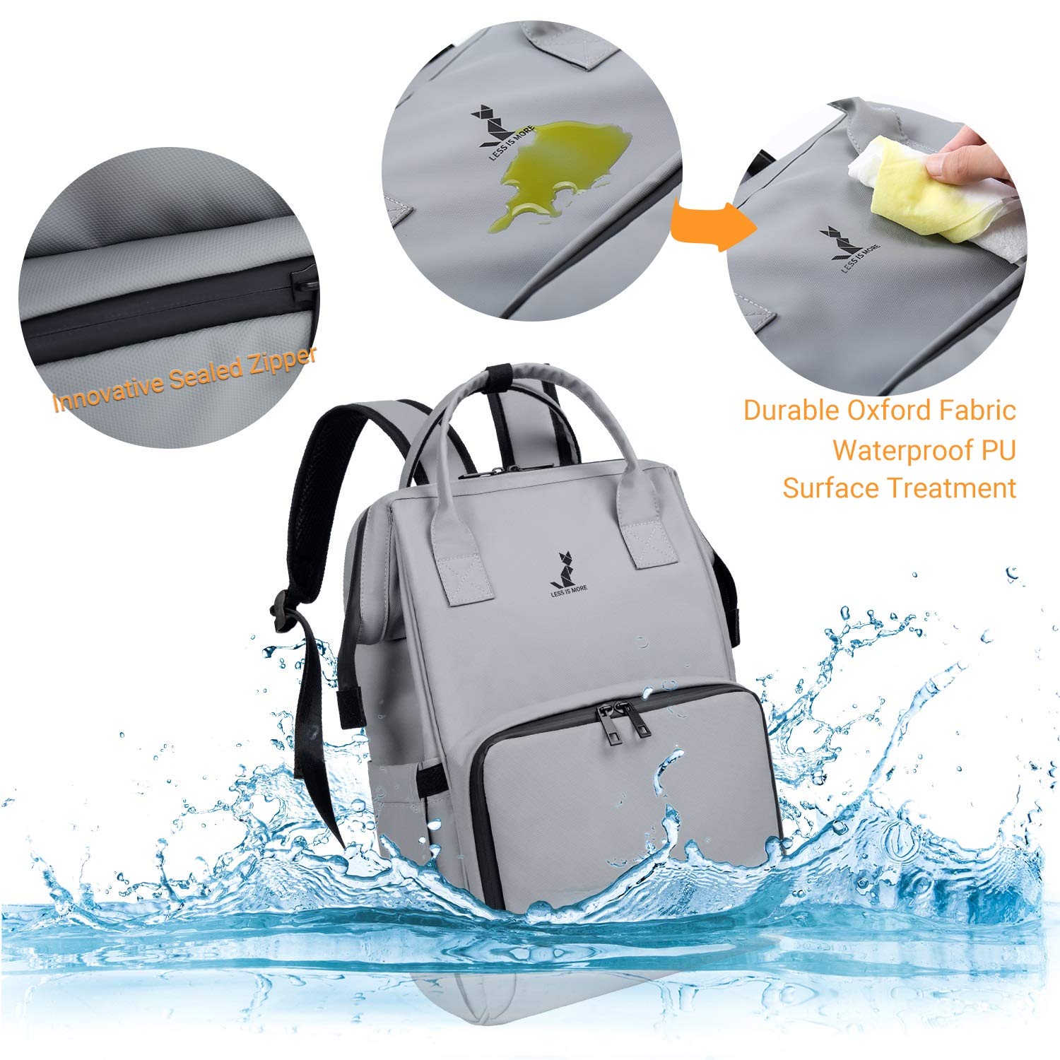 RUNKA Diaper Bag Backpack -Travel Bag Baby Backpack - Multifunction Nappy Changing Bag for Baby Essentials Gray