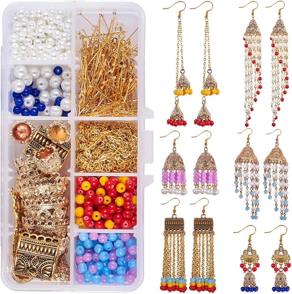 SUNNYCLUE 1 Box DIY 6 Pairs Traditional Ethnic Indian Earrings Indian Jhumka Jhumki Dangle
