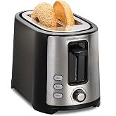 Hamilton Beach Extra-Wide Slot 2 Slice Toaster With Bagel &amp; Defrost Buttons | Browning Control With 7 Shades | Auto Shutoff | Toast Boost | Slide-Out Crumb Tray | Black &amp; Stainless Steel | 22633G
