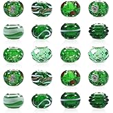 TOAOB 30pcs Glass European Large Hole Craft Beads Green Garden Lampwork Spacer Beads for DIY Charms Bracelet Jewelry Making Crafts Stakes Decoration