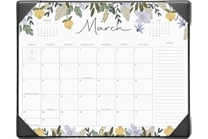 Cabbrix Desk Calendar 2025-2026 with Desktop Mat, Floral Desk Pad Calendar 15 x 12 Inch Runs From March 2025 to June 2026, Desk Blotter Calendar for Home School and Office (Black)