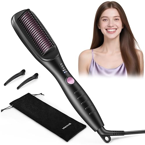 VIWAVE Ionic Hair Straightener Brush for Women,Anti-Scald Hair Straightening Brush with 4 Temp Settings(140-200℃),Encrypted Comb Teeth & 360° Rotating Cord for Home Salon,Hair Tools for Styling(Black)