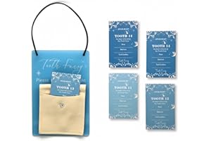 FEEL GOOD WAVES Acrylic Tooth Fairy Door Hanger with Tooth Pouch & 20 Rainbow Tooth Receipts - Tooth Fairy Holder Keepsake Gift for Kids' Lost Teeth, Boys and Girls (Cloud Blue)