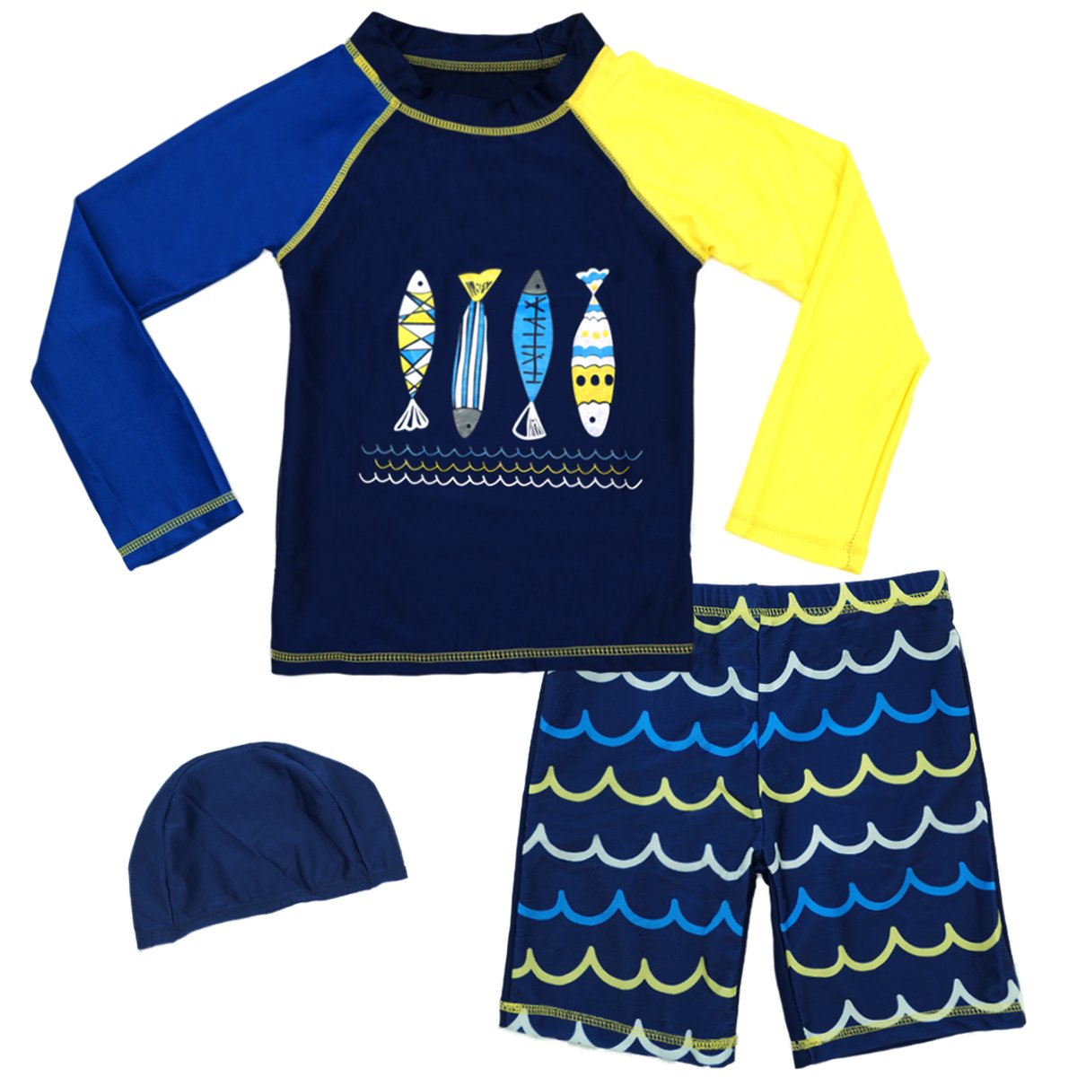 Boys Two Piece Rash Guard Swimsuits Kids Long Sleeve Sunsuit Swimwear