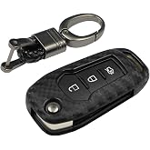 M.JVisun Soft Silicone Rubber Carbon Fiber Texture Case Key Fob Cover for Ford EcoSport Escort Explorer F-150 F-250 F-350 F-450 F-550 Super Duty Mondeo Ranger Titanium Flip Car Remote Key - Black