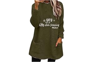 azrian yes,I'm Still Freezing ME 24:7 Crewneck Fuzzy Warm Tunc Tops for Women Long Sleeve Pullovers with Pockets 2024 Fall