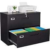 Letaya Metal Lateral File Cabinets with Lock,2 Drawer Steel Wide Filing Organization Storage Cabinets,Home Office Furniture for Hanging Files Letter/Legal/F4/A4 Size (Blcak-2 Drawer)