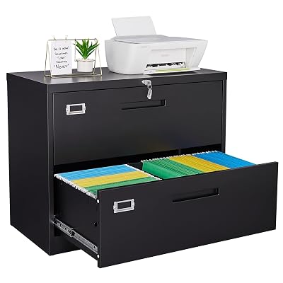 Letaya Metal Lateral File Cabinets with Lock,2 Drawer Steel Wide Filing Organization Storage Cabinets,Home Office Furniture for Hanging Files Letter/Legal/F4/A4 Size (Blcak-2 Drawer)