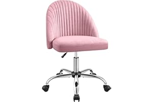 Furniwell Office Chair Armless Cute Desk Chair Modern Adjustable Swivel Padded Fabric Vanity Task Computer Chair Home Office Desk Chairs with Wheels (Pink)