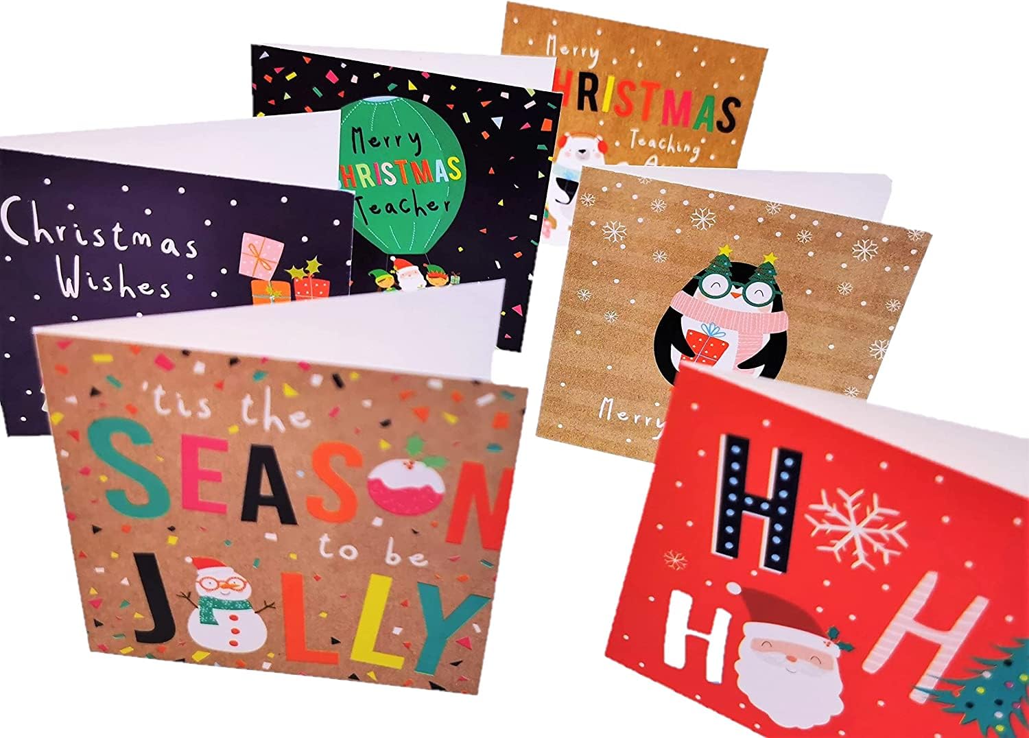 30 Mini Christmas Cards for Children – Kids Xmas Card Pack with Envelopes – 8x8cm – Cute Christmas Cards for Teachers, Teaching Assistants & School Classmates – Fun Festive Designs