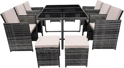 Panana 10 Seater Rattan Garden Dining Set with Large Table and 6 Chairs