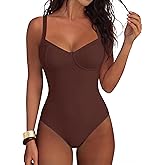 ANRABESS Womens One Piece Swimsuit Slimming Color Block Bathing Suit Full Coverage Swimwear 2026 Beach Vacation Clothes Brown Large