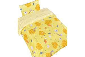J-pinno Yellow Bee Flower Caterpillar Boys Girls Cartoon Duvet Cover + Pillowcase Set, Zipper Closure, 100% Cotton, for Kids Crib Toddler Bedding Decoration Gift (Yellow, Crib 47" X 59")