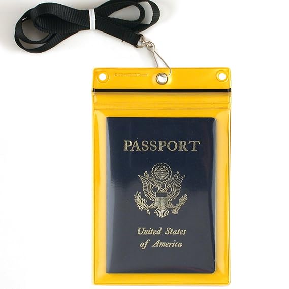 Zipper Passport Holder w Lanyard Plastic Yellow Back SPCR1596ZIPS