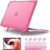 Batianda Heavy Duty Case for MacBook Air 13 Inch 2018-2020, Pink | Ergonomic Foldable Stand Holds 22 lbs, TPU Bumper, Matte Translucent Hard Shell, Fits M1/Intel Models A2337/A2179/A1932