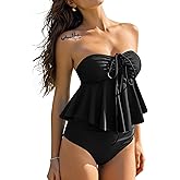 ZAFUL Womens 2025 Two Piece Bathing Suits Halter Bandeau Self-Tied Tankini Set Swim Top with Bottom Tummy Control Swimsuit