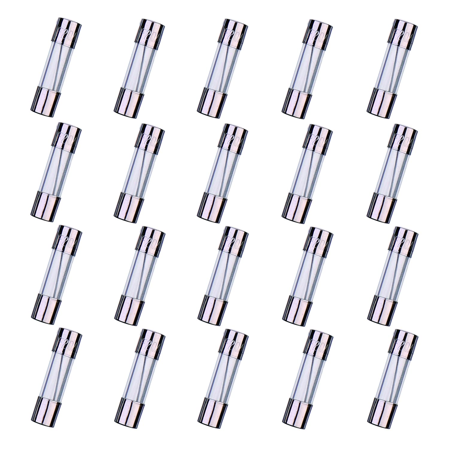 HUAREW F20AL250V 20 Pcs 5x20mm Fast-Blow Glass Fuse 20A 250V 0.2x0.78 inch time delay Fuse(Pack of 20 Pcs)