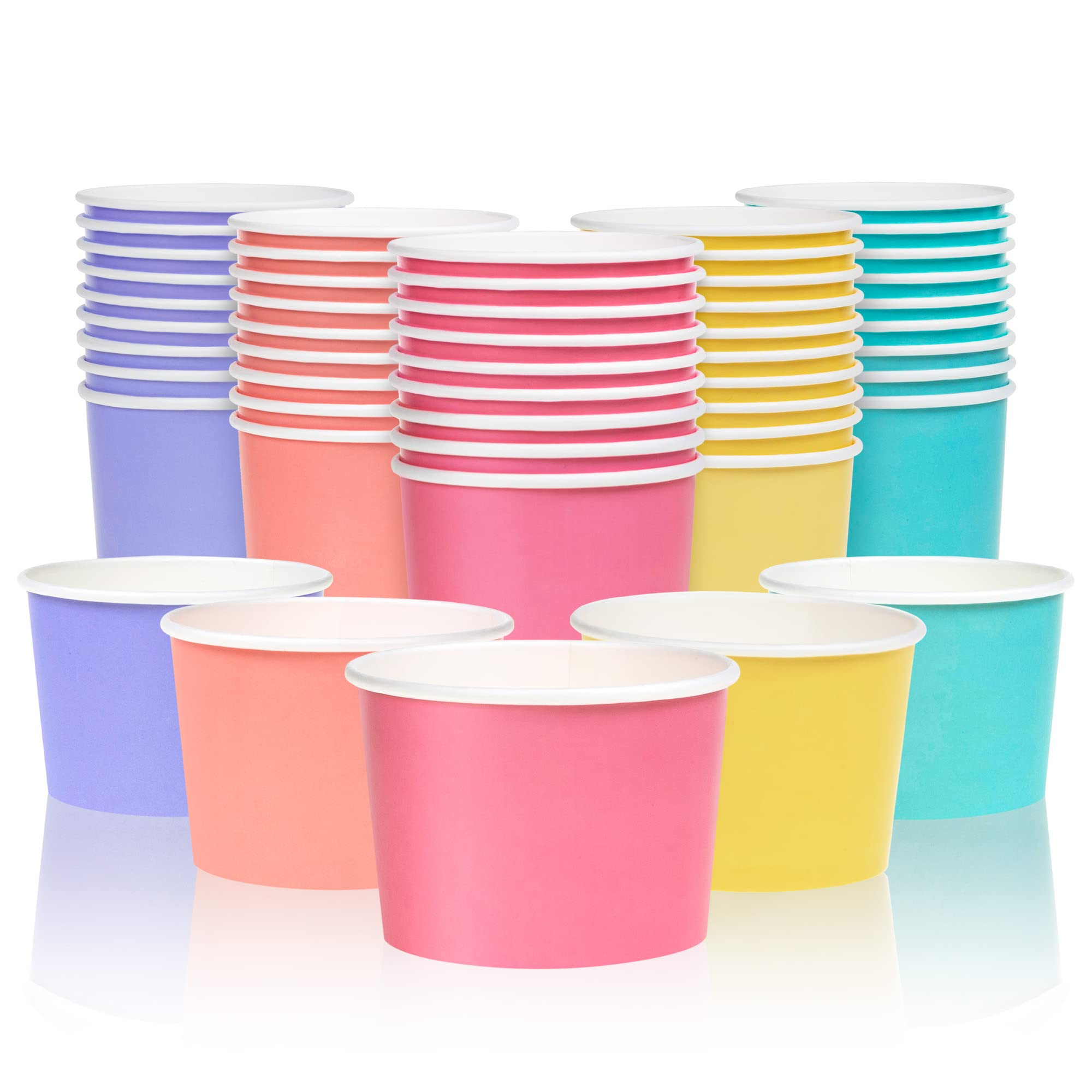 MATICAN Paper Ice Cream Cups, 50-Pack 266ml Disposable Dessert Bowls for Hot and Cold, 266-ml, 5 Pastel Colors