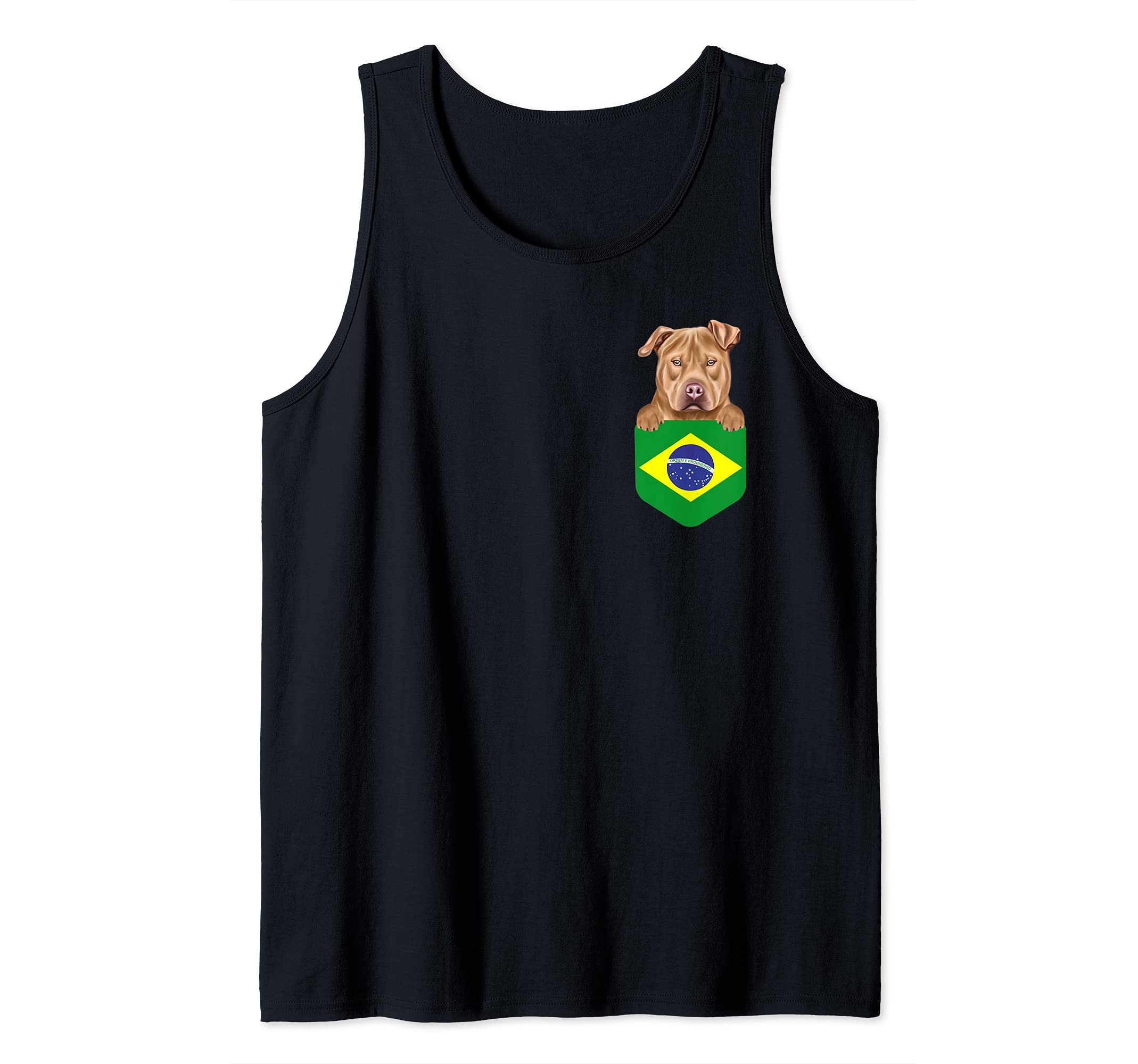 Brazil Flag Usa Staffordshire Terrier Dog In Pocket Tank Top