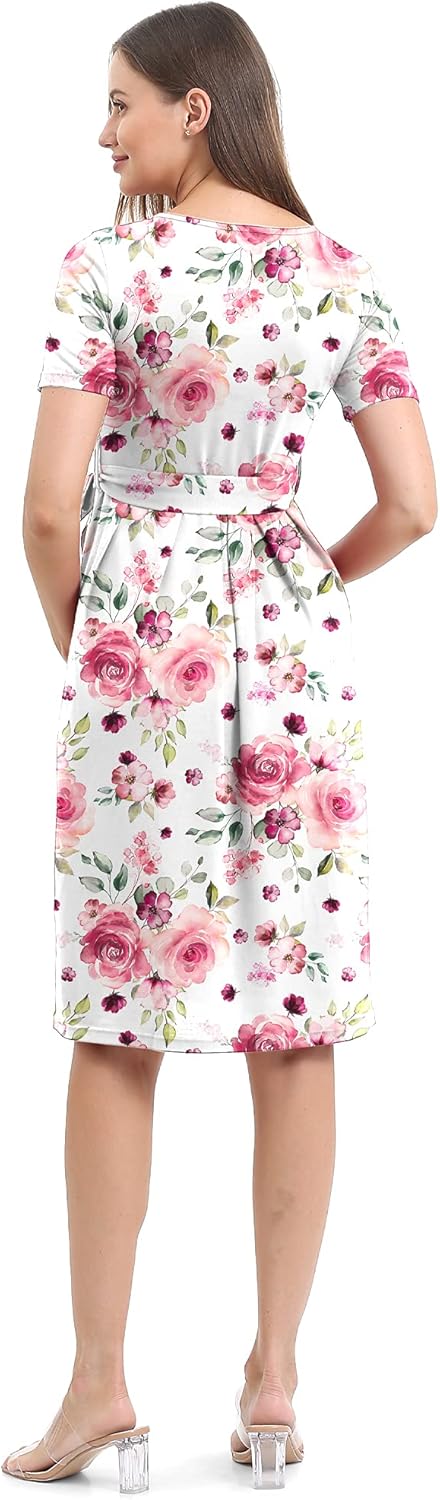 SUNNYBUY Women's Maternity Dress Casual Maternity Swing Dress Pregnancy Clothes Knee Length with Belt at  Women’s Clothing store