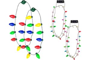 COOL THINGS CORP Light Up Christmas Necklace Set (4 Pack – Mini & Jumbo Bulb Necklaces), LED Glow Jewelry, 3 Light Modes, Holiday Party Favor, Stocking Stuffer, Ugly Sweater Accessory, Bulk Gift for Kids