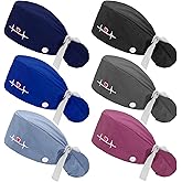 Honoson 6 Pcs Scrub Caps Women Nursing Hats with Buttons Adjustable Bouffant Nurse Hats Ponytail Holder Bouffant Turban