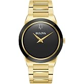 Bulova Mens Modern Millenia Gold Stainless Steel 2-Hand Quartz Watch, Black Dial Style: 97a183